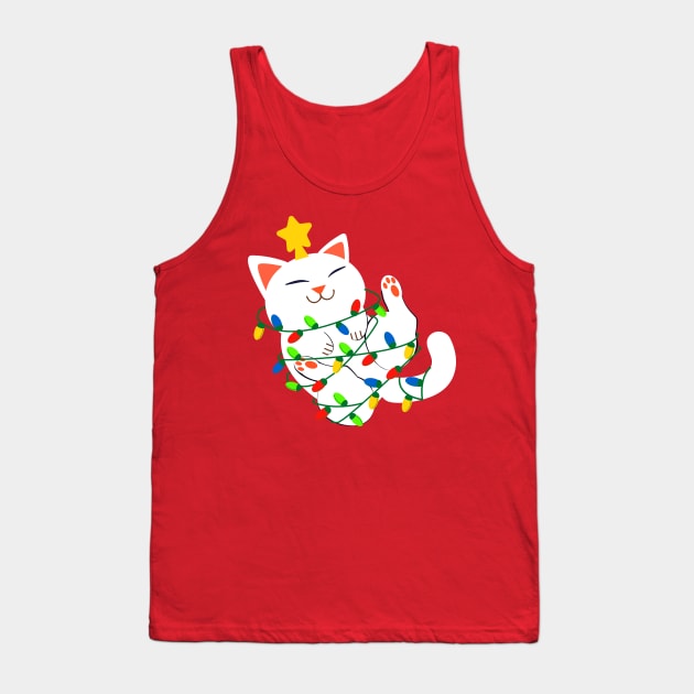 White Christmas Kitty Tank Top by machmigo